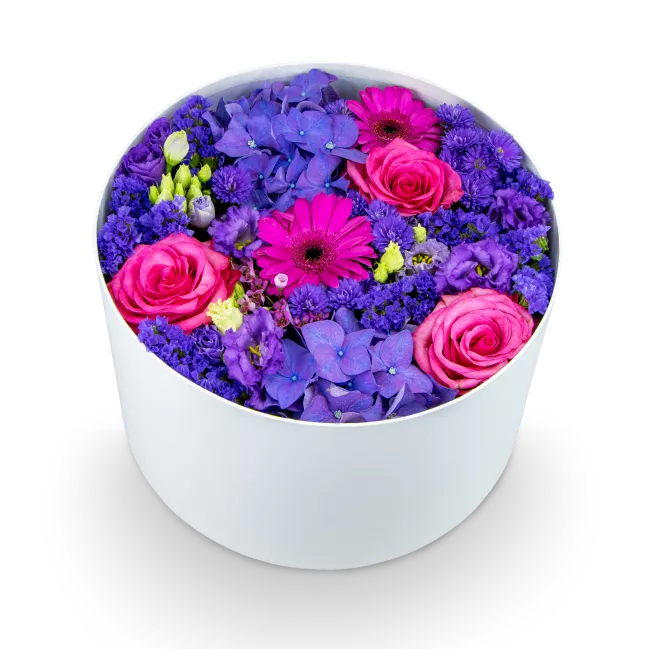 Box of purple flowers closed